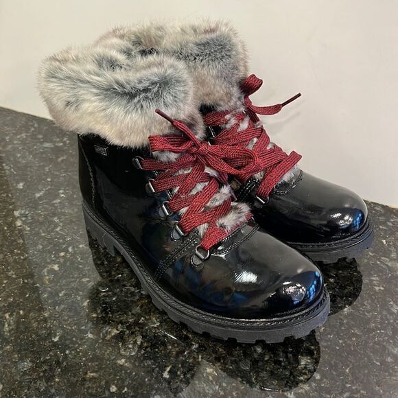 Remonte Shoes - Remonte Black Patent Leather with faux fur Boots . Size 39